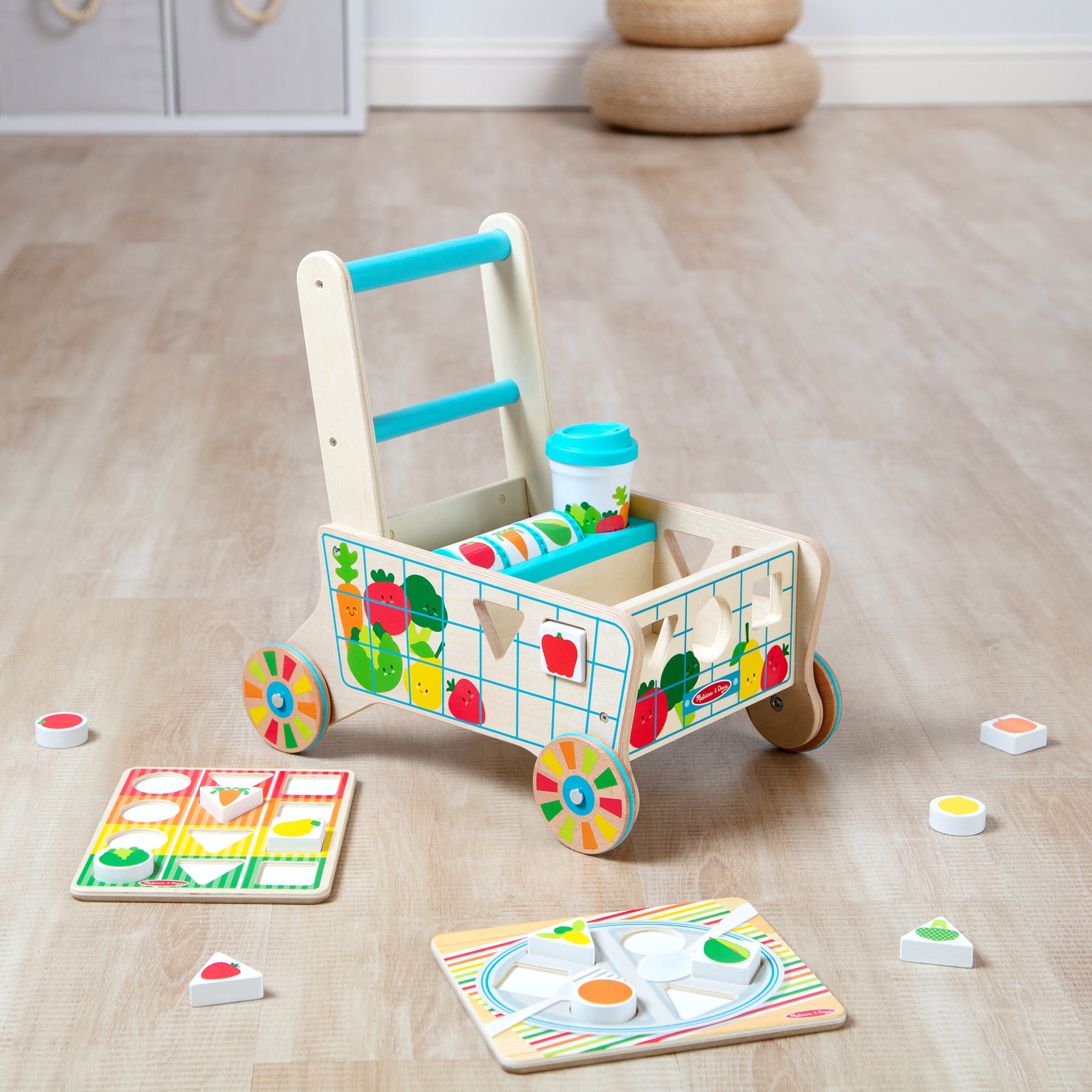 Melissa & Doug Wooden Shape Sorting Grocery Cart - Image 9
