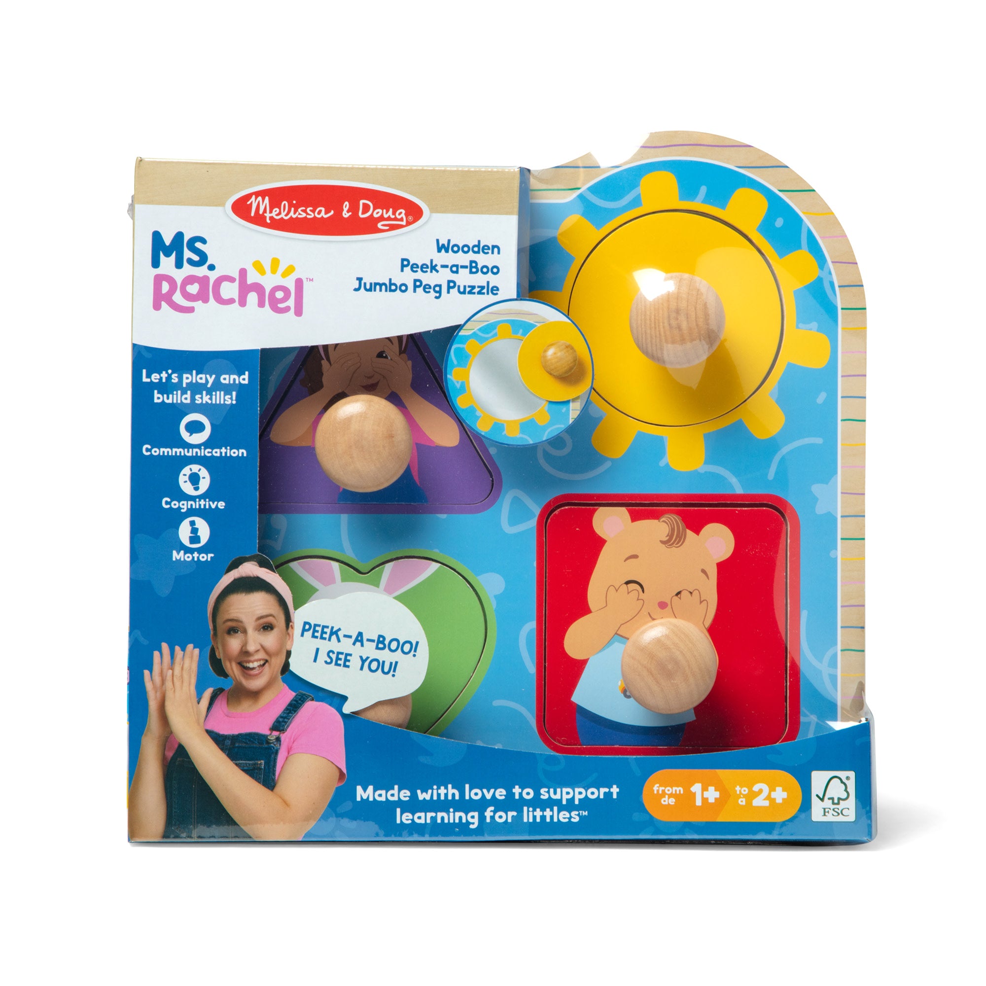 Melissa & Doug Ms. Rachel? Wooden Peek-a-Boo Jumbo Peg Puzzle ?C 4 Pieces - Image 3
