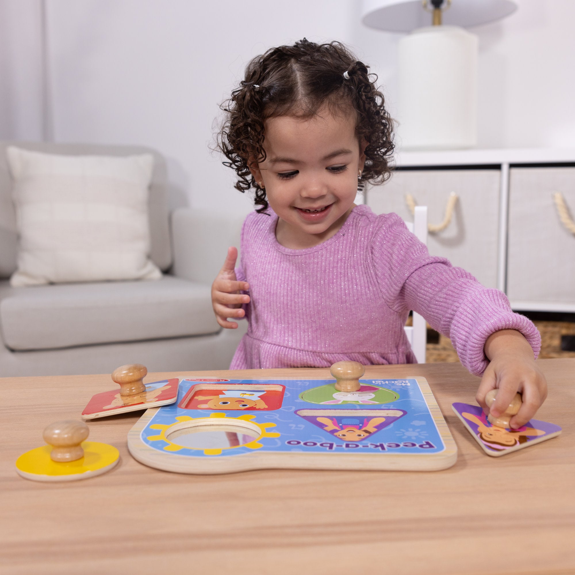 Melissa & Doug Ms. Rachel? Wooden Peek-a-Boo Jumbo Peg Puzzle ?C 4 Pieces - Image 6