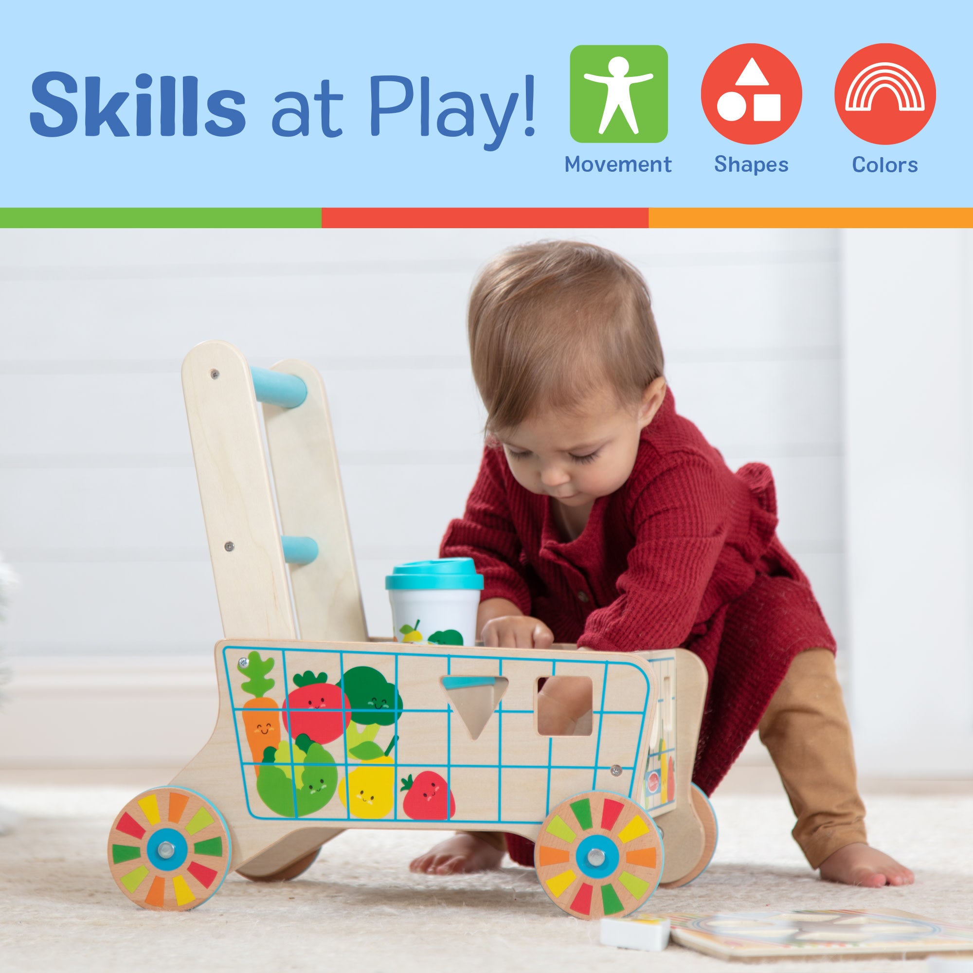 Melissa & Doug Wooden Shape Sorting Grocery Cart - Image 5