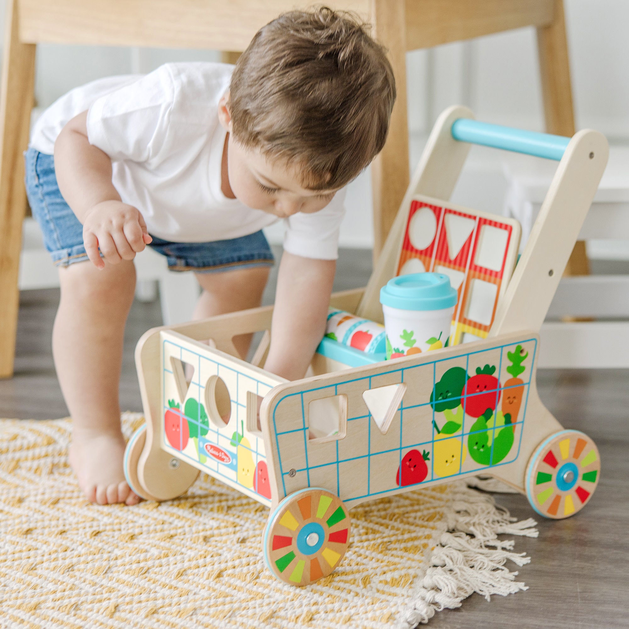 Melissa & Doug Wooden Shape Sorting Grocery Cart - Image 6