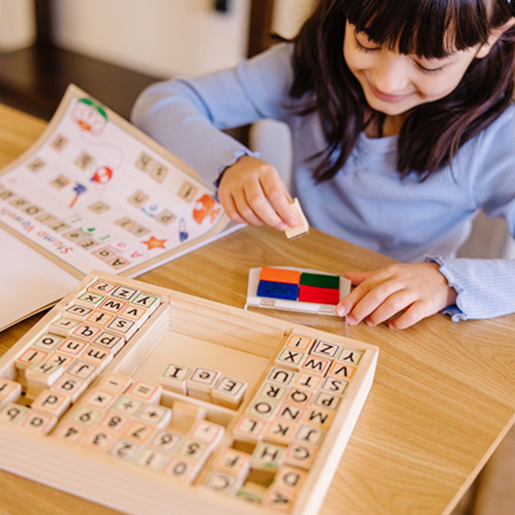 Melissa & Doug Deluxe Wooden Stamp Set - ABCs 123s - Image 2