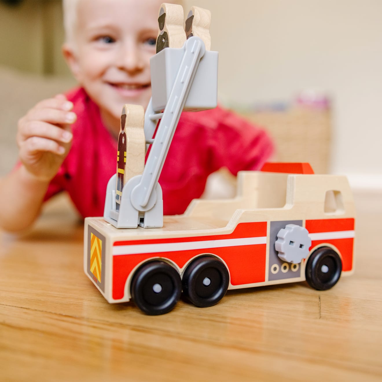 Melissa & Doug Classic Wooden Fire Truck Play Set - Image 2