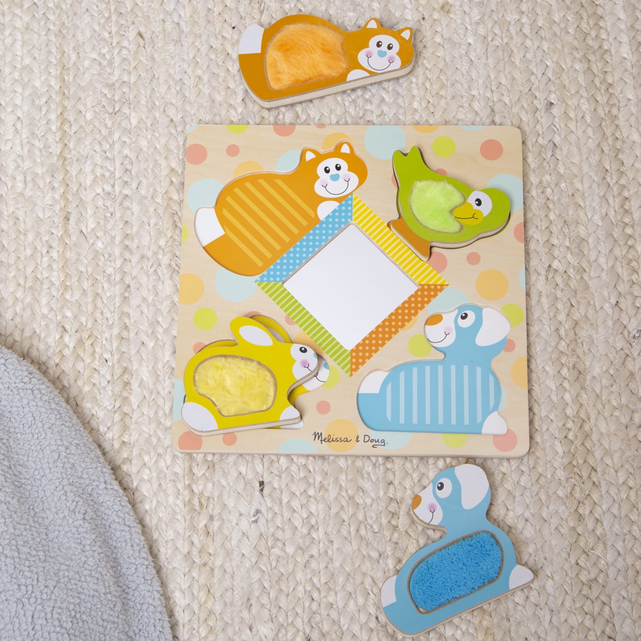 Melissa & Doug First Play Wooden Touch and Feel Puzzle Peek-a-Boo Pets With Mirror - Image 9