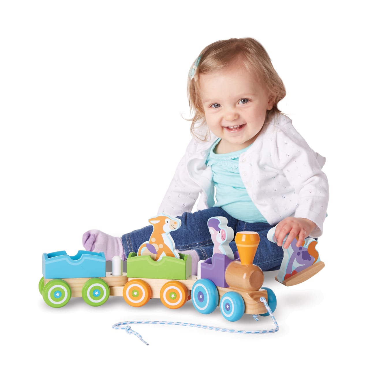 Melissa & Doug First Play Wooden Rocking Farm Animals Pull Train - Image 4