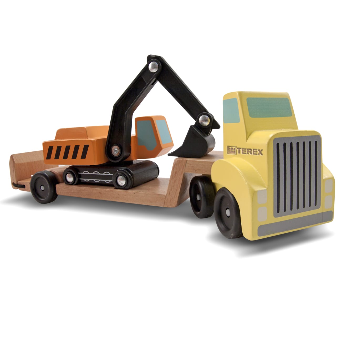 Melissa & Doug Trailer & Excavator Wooden Vehicles Play Set - Image 7