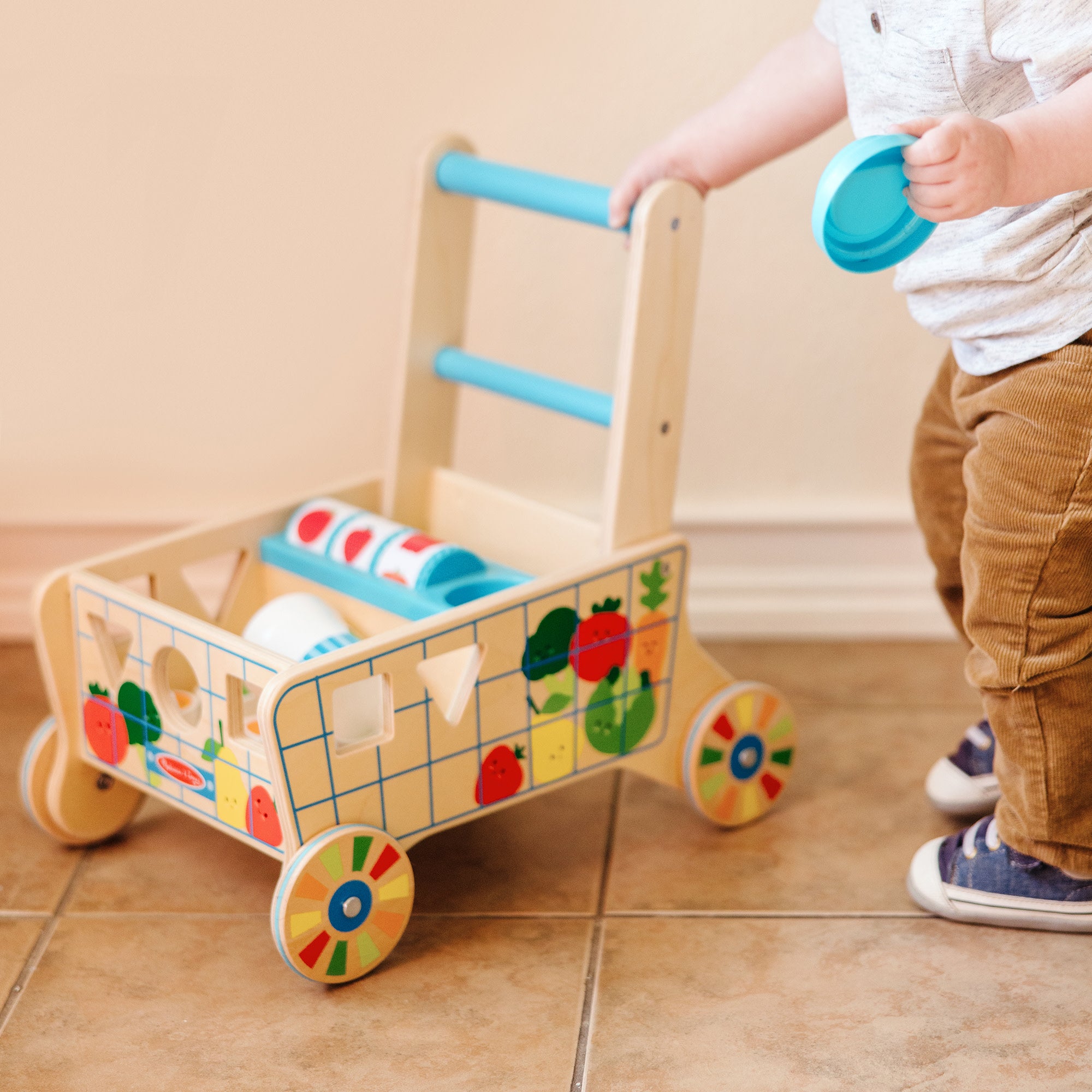 Melissa & Doug Wooden Shape Sorting Grocery Cart - Image 8