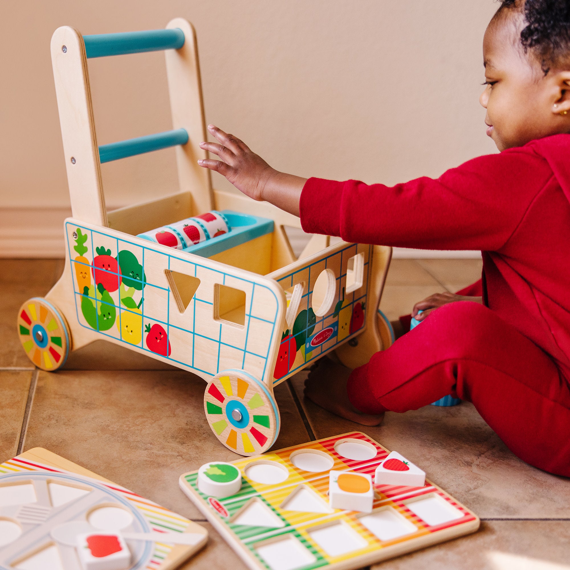 Melissa & Doug Wooden Shape Sorting Grocery Cart - Image 2